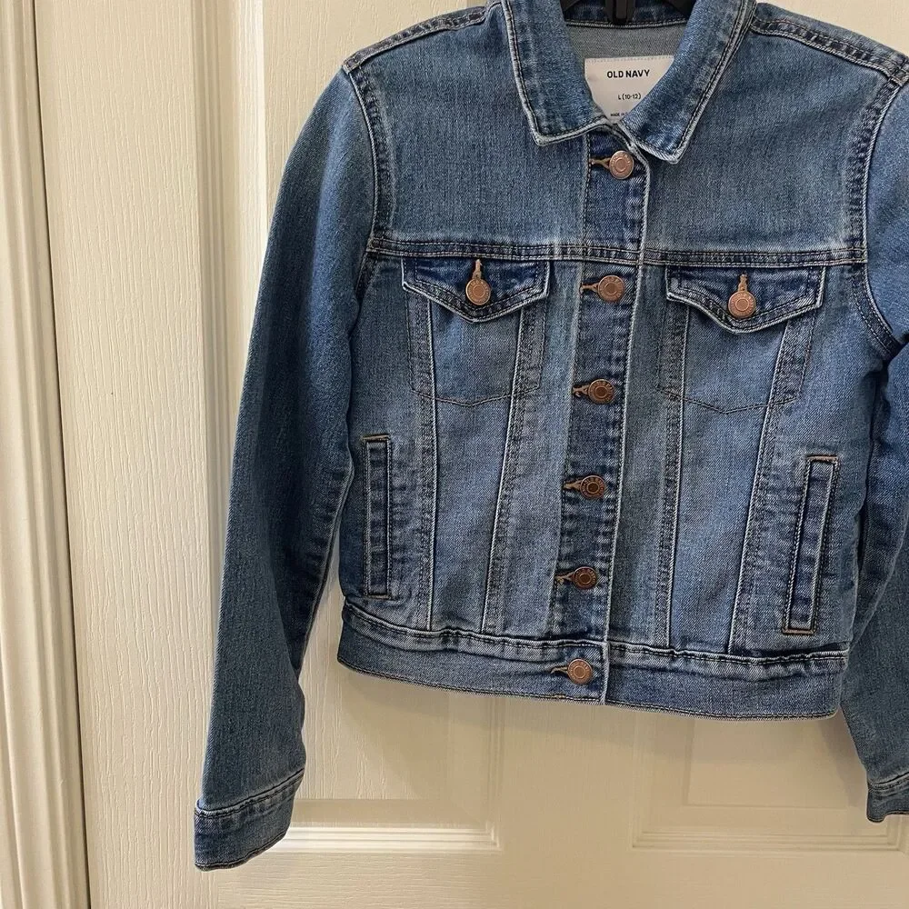 Old Navy Denim Jean Jacket Stretch Blue Girls Size Large 10-12 years